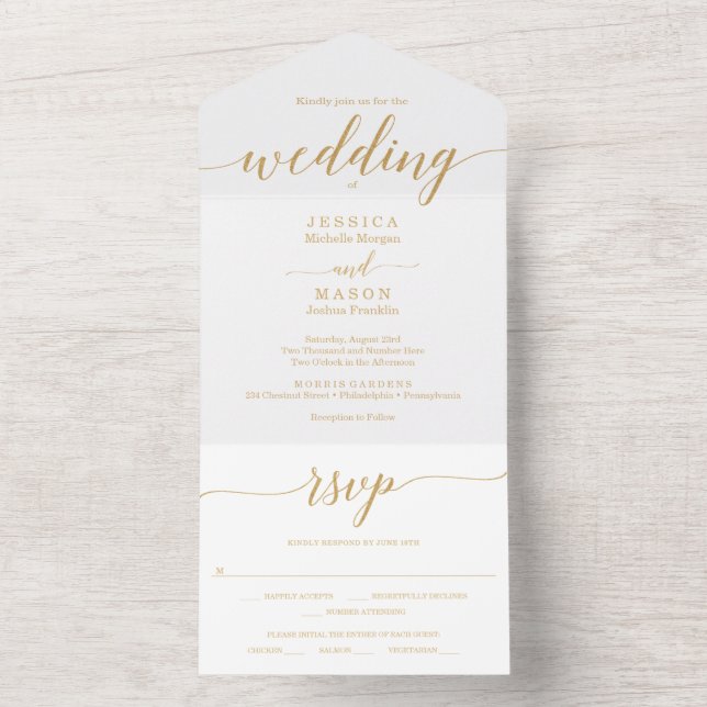 Elegant Minimal Gold Simple All In One Invitation (Inside)