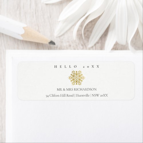 Elegant Minimal Gold Snowflake Hello 2021 Address Label