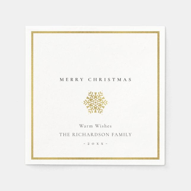 Elegant Minimal Gold Snowflake Merry Christmas Napkins (Front)