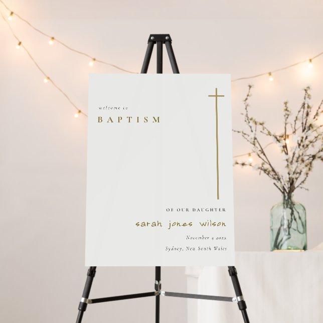 Elegant Minimal Gold Typography Baptism Welcome Foam Board (In Situ (Stand))