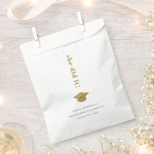 Elegant Minimal Gold Typography Graduation Cap Favor Bag (Clipped)