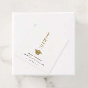 Elegant Minimal Gold Typography Graduation Cap Favor Tags