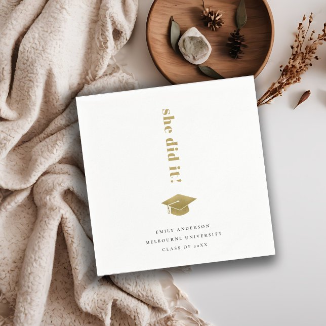 Elegant Minimal Gold Typography Graduation Cap Napkins (Creator Uploaded)