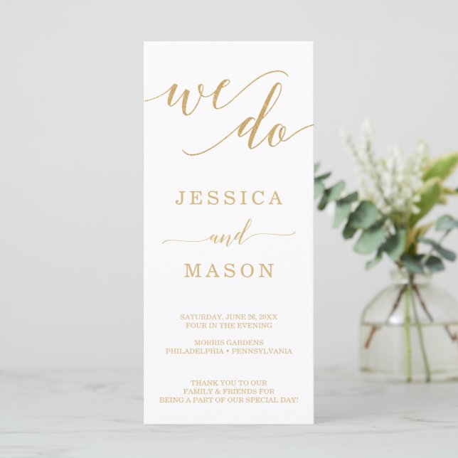 Elegant Minimal Gold Wedding Programs - We Do (Standing Front)