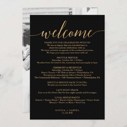 Elegant Minimal Gold Wedding Welcome Itinerary Inv Invitation