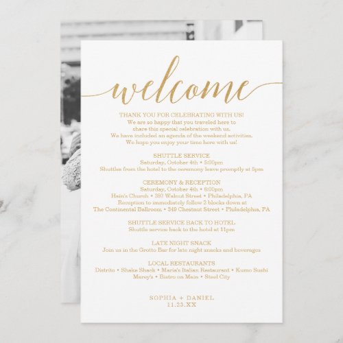 Elegant Minimal Gold Wedding Welcome Itinerary Invitation