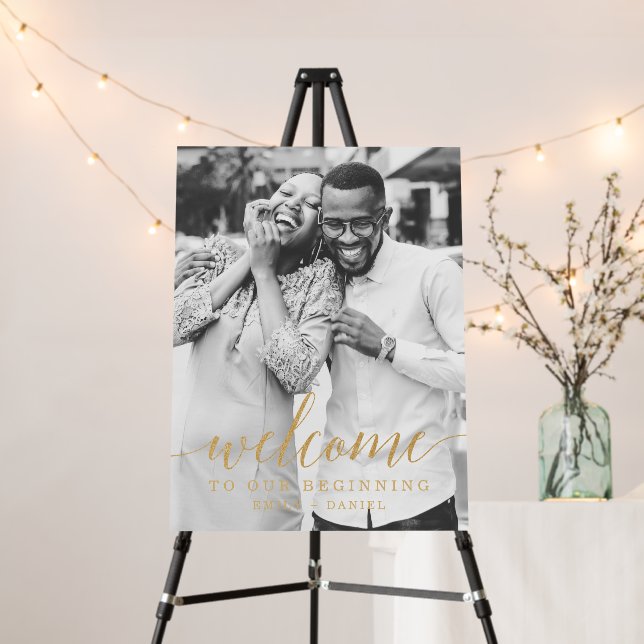 Elegant Minimal Gold Wedding Welcome Unplugged Foa Foam Board (In Situ (Stand))
