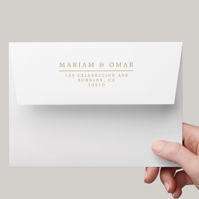 Elegant Minimal Gold White Return Address Wedding Envelope (Creator Uploaded)