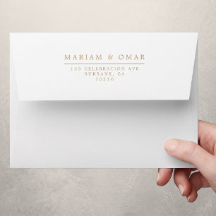 Elegant Minimal Gold White Return Address Wedding Envelope