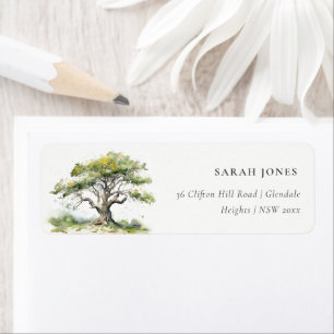 Elegant Minimal Green Watercolor Oak Tree Address Label
