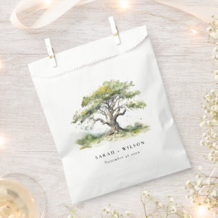 Elegant Minimal Green Watercolor Oak Tree Wedding Favor Bag