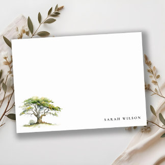 Elegant Minimal Green Watercolor Oak Tree Wedding Note Card