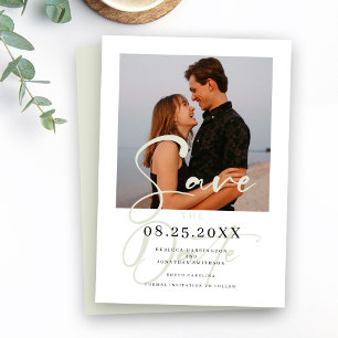 Elegant Minimal Green Wedding Photo Save The Date