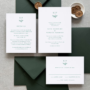 Elegant Minimal Greenery Monogram Wedding Letterpress Invitation