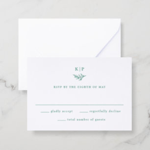 Elegant Minimal Greenery Monogram Wedding Letterpress RSVP Cards