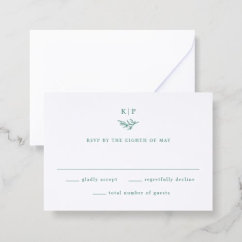 Elegant Minimal Greenery Monogram Wedding Letterpress RSVP Cards