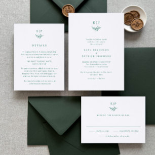 Elegant Minimal Greenery Monogram Wedding Letterpress RSVP Cards