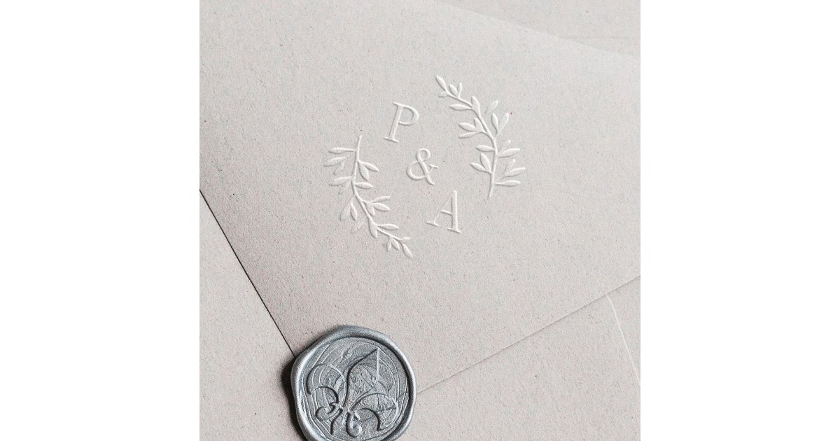 Elegant Minimal Greenery Wedding Monogram Embosser | Zazzle