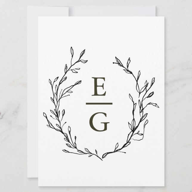 Elegant Minimal Greenery Wedding Monogram Invitation (Front)