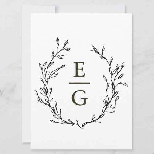Elegant Minimal Greenery Wedding Monogram Invitation