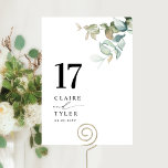 Elegant, Minimal Greenery Wedding  Table Number<br><div class="desc">Guide your guests to their table with this elegant wedding table number card. Stylish and simple design with names to the side along with the "and" in modern handwritten calligraphy. Delicate watercolor Eucalyptus branches as a corner detail. Please place an individual order for "each" table number (i.e. for an event...</div>