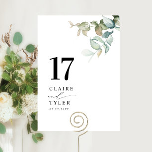 Elegant, Minimal Greenery Wedding  Table Number