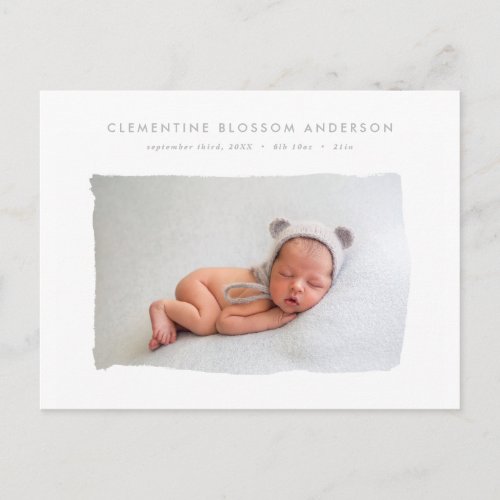 Elegant minimal grey birth announcement photo