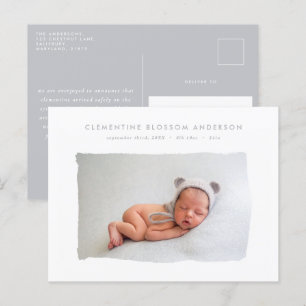 Elegant minimal grey birth announcement photo postcard