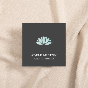 Elegant Minimal Grey Blue Lotus Icon Yoga Square Business Card