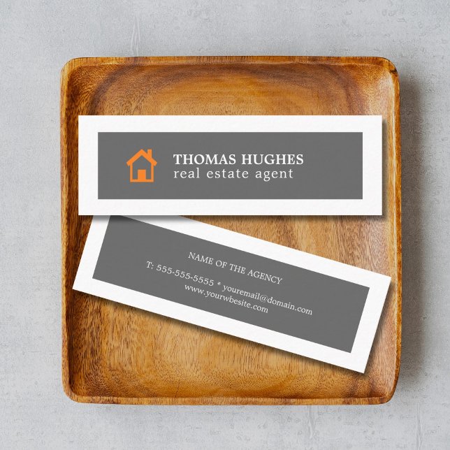 Elegant Minimal Grey Orange Agent Mini Business Card (Creator Uploaded)