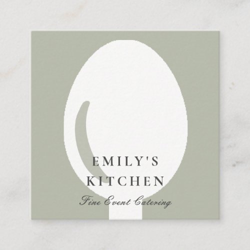 ELEGANT MINIMAL GREY WHITE SPOON CHEF CATERING SQUARE BUSINESS CARD