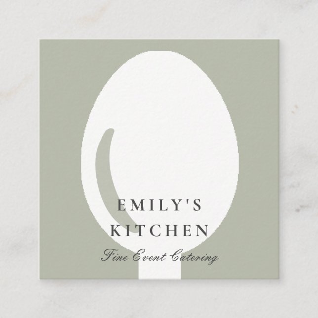 ELEGANT MINIMAL GREY WHITE SPOON CHEF CATERING SQUARE BUSINESS CARD (Front)