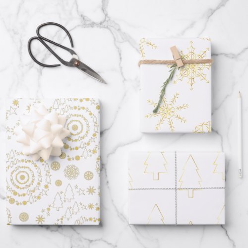 Elegant Minimal Handrawn Patterns Gold White Wrapp Wrapping Paper Sheets