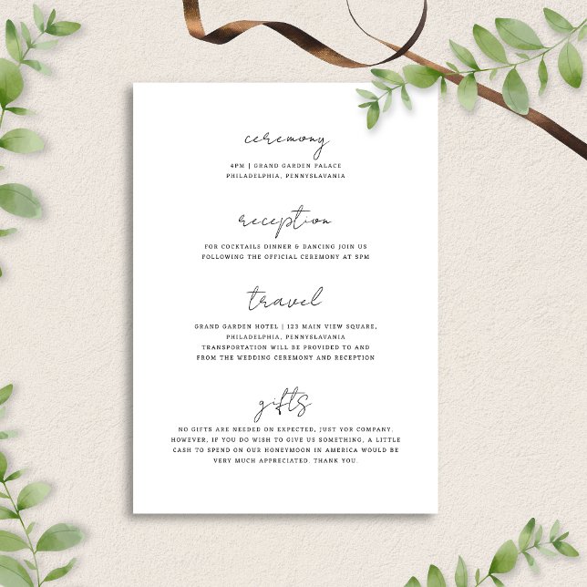 Elegant Minimal Handwriting Font Wedding Details Enclosure Card (Creator Uploaded)