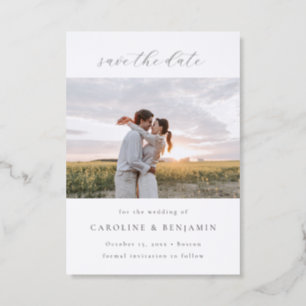 Elegant Minimal Handwritten Script Save the Date Letterpress Photo Cards