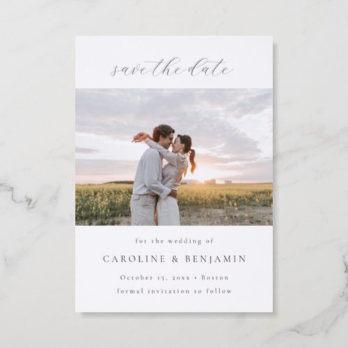 Elegant Minimal Handwritten Script Save the Date Letterpress Photo Cards
