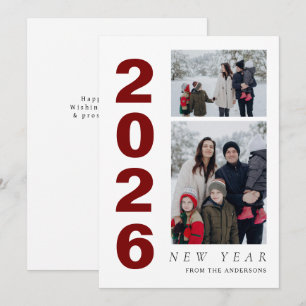 Elegant Minimal Happy New Year Family 2 Photo Holiday Card