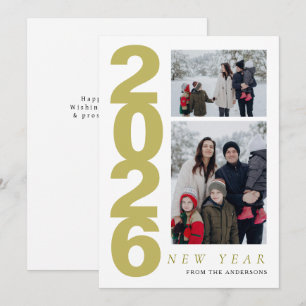 Elegant Minimal Happy New Year Family 2 Photo Holiday Card