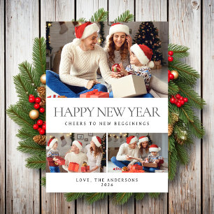 Elegant Minimal Happy New Year Family Photo Holiday Card