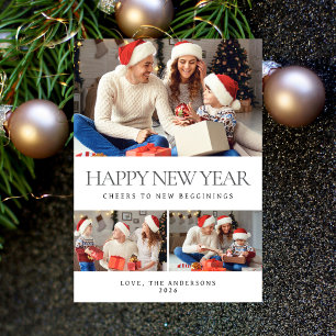Elegant Minimal Happy New Year Family Photo Holiday Card