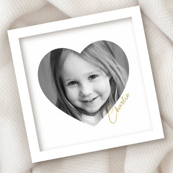Elegant Minimal Heart Photo With Name Silver Gold Foil Prints by PerfectlyCustom at Zazzle