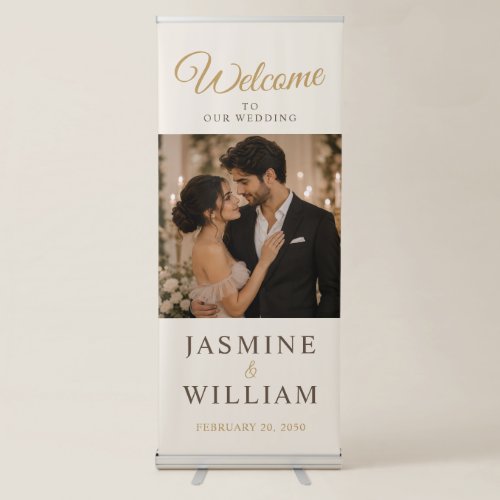 Elegant Minimal Ivory Photo Wedding Welcome Banner