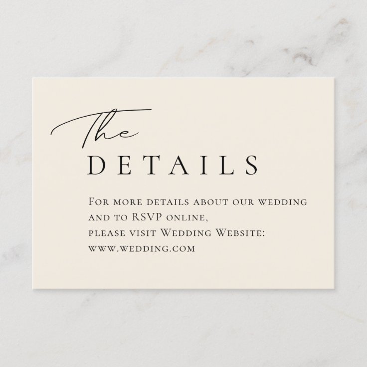 Elegant minimal ivory typography Wedding Details Enclosure Card | Zazzle