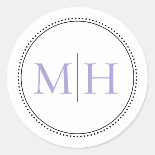 Elegant Minimal Lavender Monogram Dotted Border Classic Round Sticker