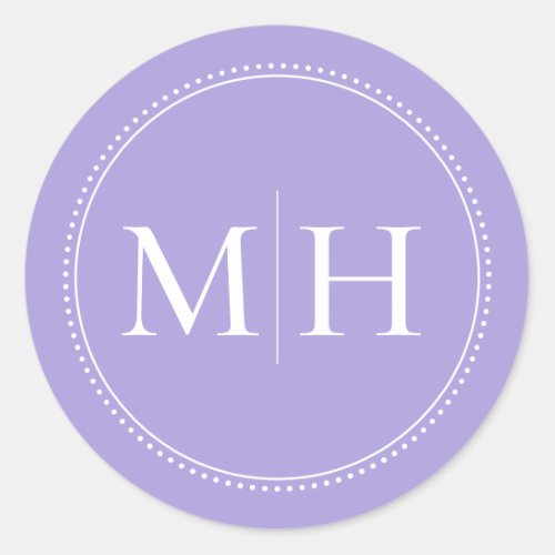 Elegant Minimal Lavender Monogram Dotted Border Classic Round Sticker