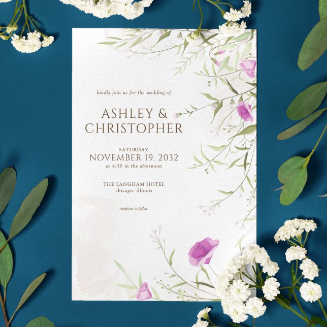 Elegant Minimal Lavender Wildflower Wedding Invitation (Creator Uploaded)