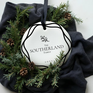 Elegant Minimal Leaf Foliage Black & White Photo Ceramic Ornament