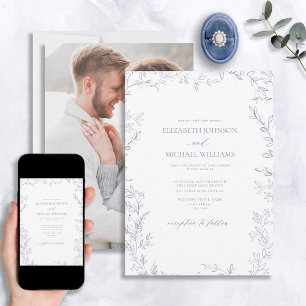 Elegant Minimal Leaf Lavender Photo Wedding Invitation