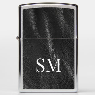 Elegant Minimal Leather Monogram Initials Zippo Lighter