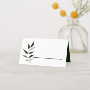 Elegant Minimal Leaves Frame Green Olive Hunter Place Card